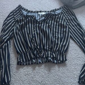 Hollister Navy and White Striped Blouse